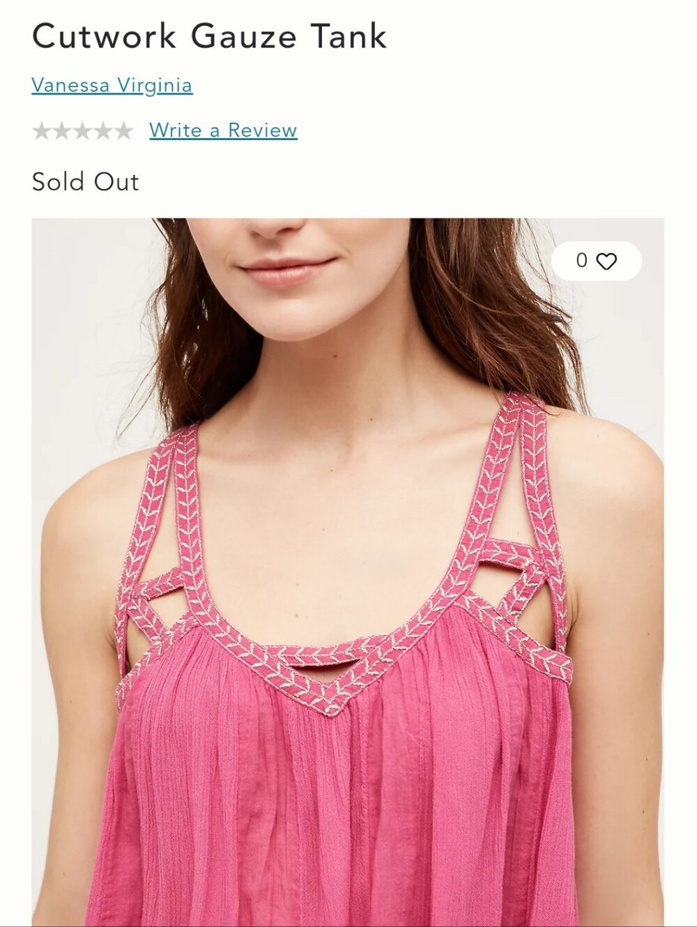 Anthropologie Raspberry Embroidered Strappy Camisole Tank Top